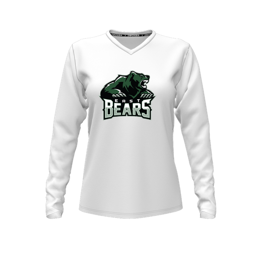[CUS-DFW-TEES-CMF-VNK-LSL-WHT-FYXS-LOGO1] Comfort T-Shirt (Female Youth XS, White, V Neck, Logo 1, Long Sleeve)