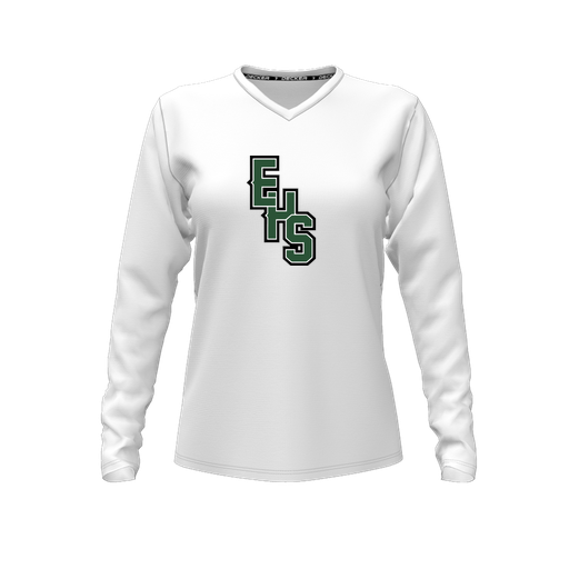 [CUS-DFW-TEES-CMF-VNK-LSL-WHT-FYXS-LOGO2] Comfort T-Shirt (Female Youth XS, White, V Neck, Logo 2, Long Sleeve)