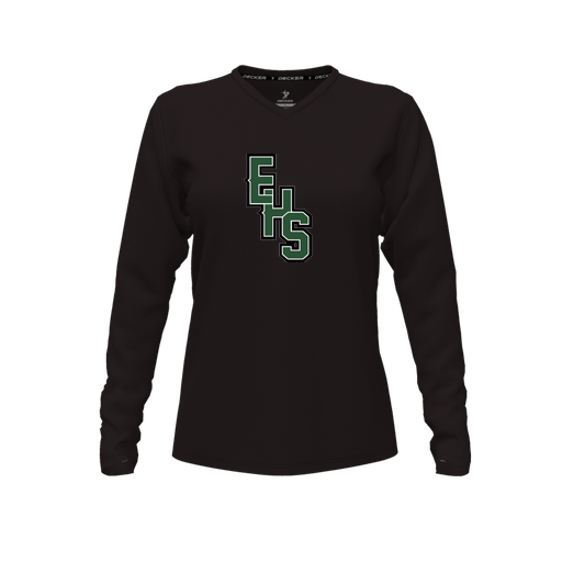 [CUS-DFW-TEES-CMF-VNK-LSL-BLK-FYXS-LOGO2] Comfort T-Shirt (Female Youth XS, Black, V Neck, Logo 2, Long Sleeve)