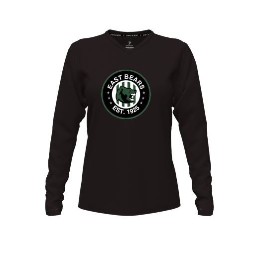 [CUS-DFW-TEES-CMF-VNK-LSL-BLK-FYXS-LOGO3] Decker Comfort T-Shirt (Female Youth XS, Black, V Neck, Logo 3, Long Sleeve)