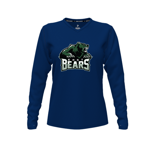[FTLVCFNV-FYXS-LOGO1] Decker Comfort T-Shirt (Female Youth XS, Navy, V Neck, Logo 1, Long Sleeve)