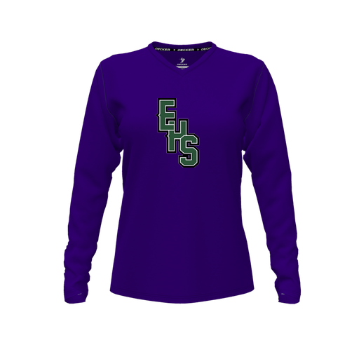 [FTLVCFPP-FYXS-LOGO2] Decker Comfort T-Shirt (Female Youth XS, Purple, V Neck, Logo 2, Long Sleeve)