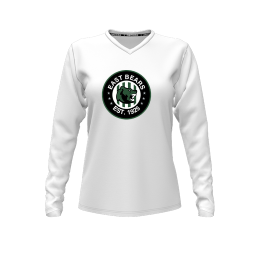 [CUS-DFW-TEES-PER-VNK-LSL-WHT-FYXS-LOGO3] Performance T-Shirt (Female Youth XS, White, V Neck, Logo 3, Long Sleeve)
