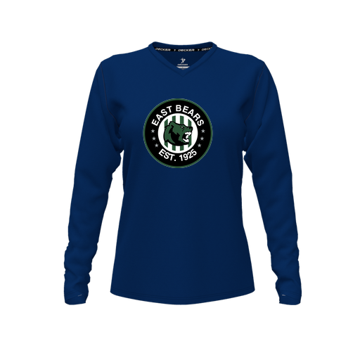 [CUS-DFW-TEES-PER-VNK-LSL-NVY-FYXS-LOGO3] Performance T-Shirt (Female Youth XS, Navy, V Neck, Logo 3, Long Sleeve)