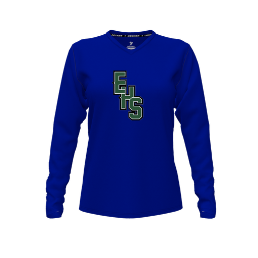 [CUS-DFW-TEES-PER-VNK-LSL-RYL-FYXS-LOGO2] Performance T-Shirt (Female Youth XS, Royal, V Neck, Logo 2, Long Sleeve)