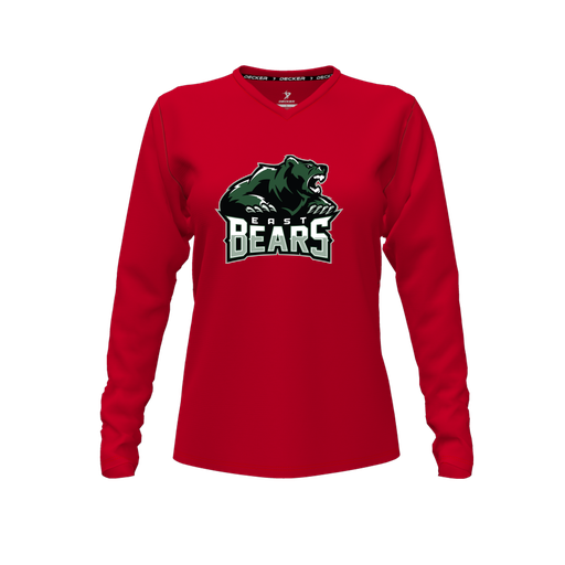 [CUS-DFW-TEES-PER-VNK-LSL-RED-FYXS-LOGO1] Performance T-Shirt (Female Youth XS, Red, V Neck, Logo 1, Long Sleeve)