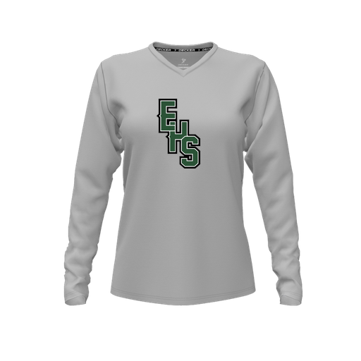 [CUS-DFW-TEES-PER-VNK-LSL-GRY-FYXS-LOGO2] Performance T-Shirt (Female Youth XS, Gray, V Neck, Logo 2, Long Sleeve)