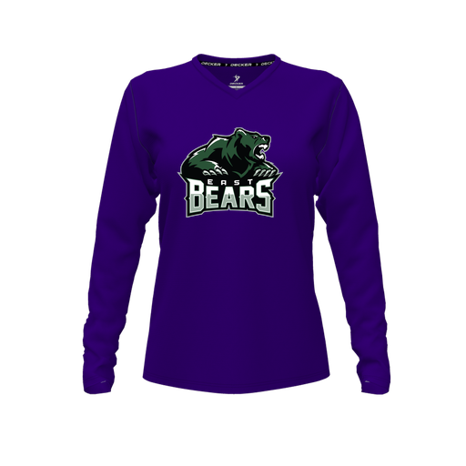 [FTLVPTPP-FYXS-LOGO1] Decker Performance T-Shirt (Female Youth XS, Purple, V Neck, Logo 1, Long Sleeve)